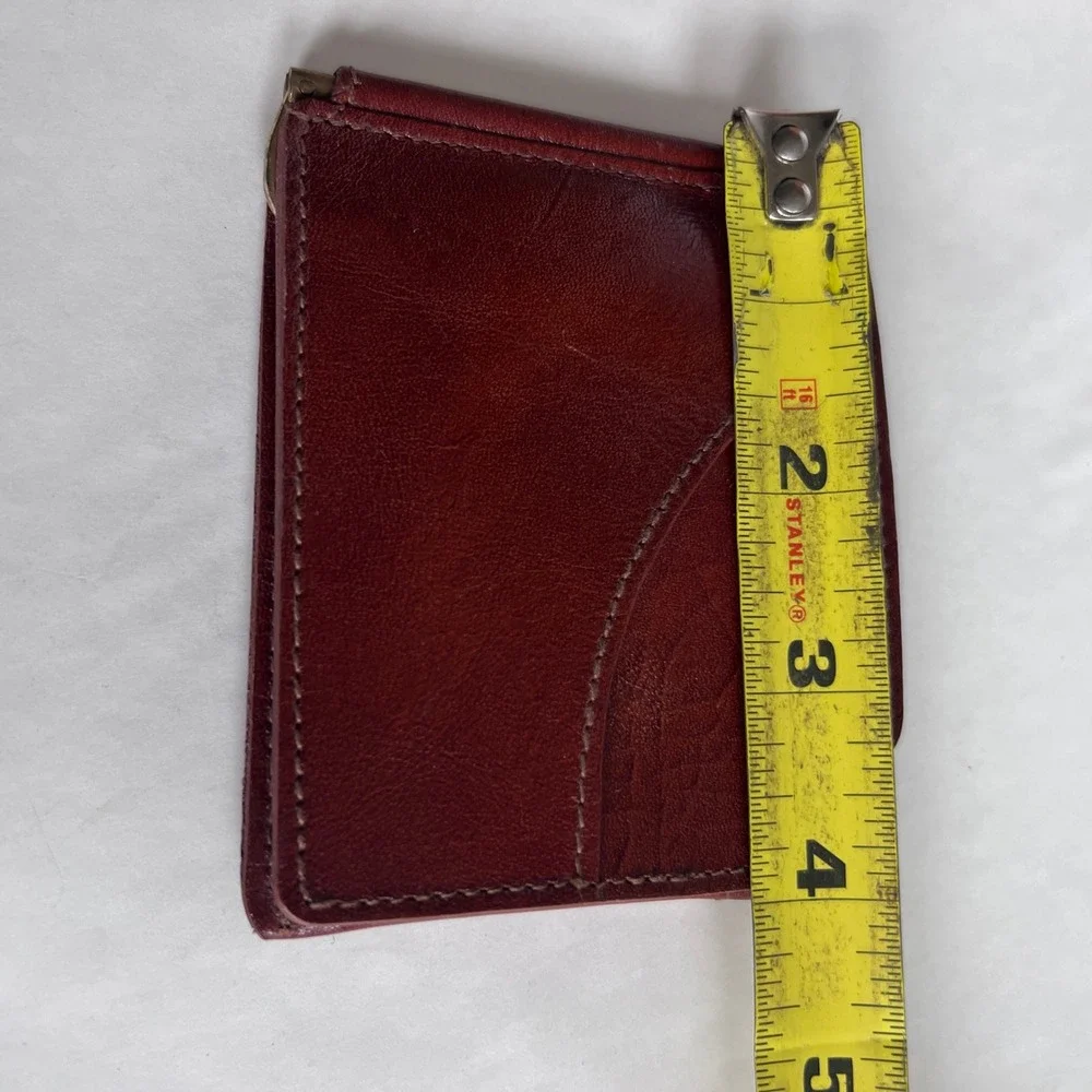 Pearl Bogata Mens Leather Bifold Money Clip Wallet Burgundy Red Brown Slim